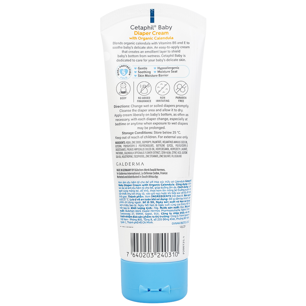 Kem bôi hăm cho bé Cetaphil Diaper Cream Calendula dịu nhẹ và phục hồi cho da (70g)