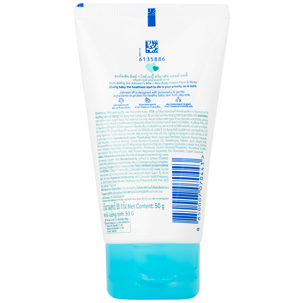 Kem dưỡng ẩm cho bé Johnson's milk and rice baby cream (50g)