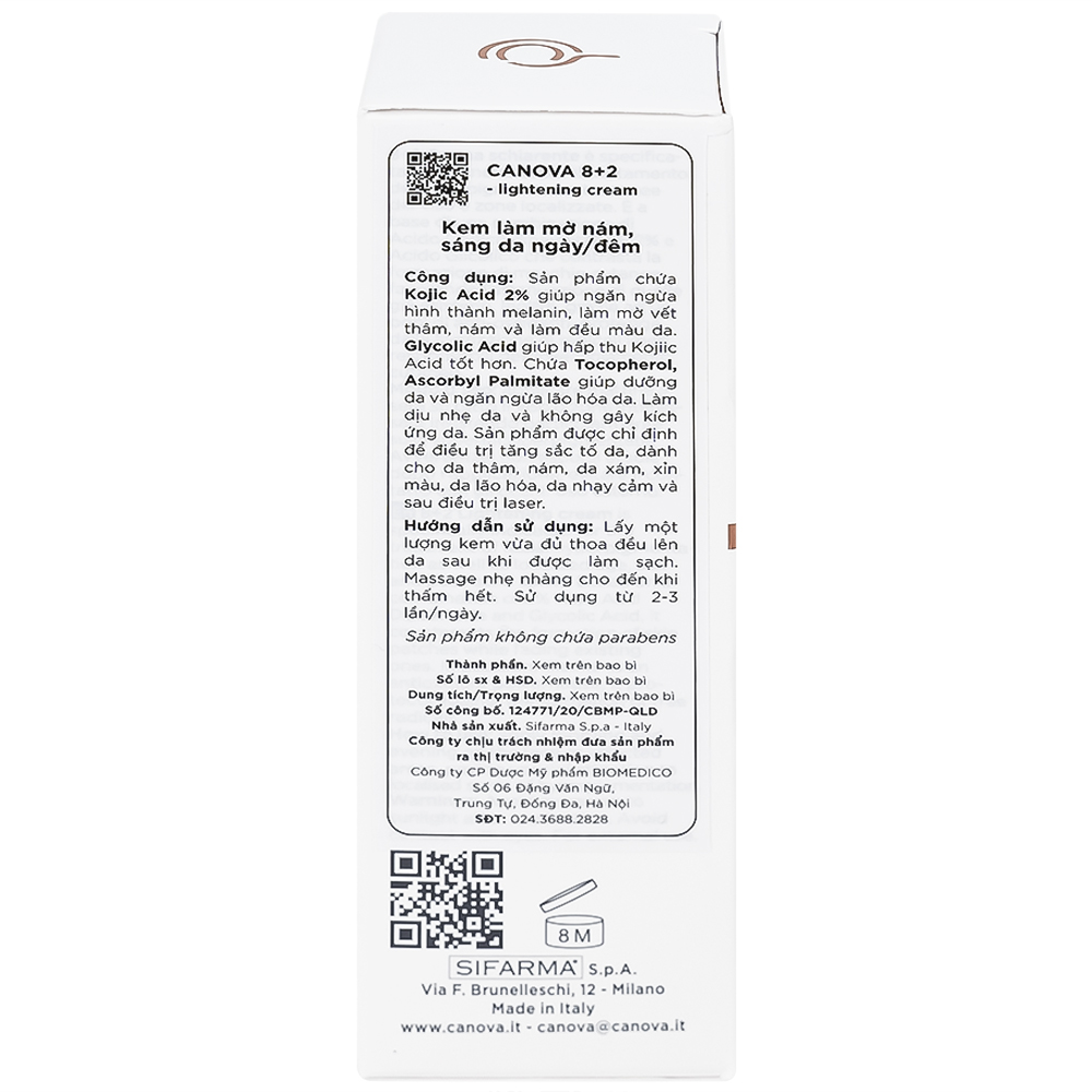 Kem mờ nám Canova 8+2 Sifarma hỗ trợ cải thiện tăng sắc tố da (50ml)