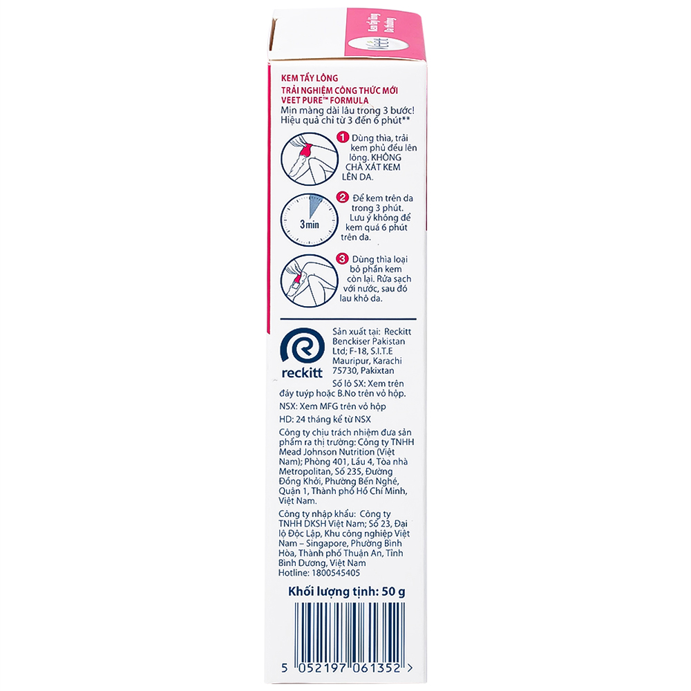 Kem tẩy lông Veet Pure 50g cho da, hiệu quả chỉ từ 3 đến 6 phút