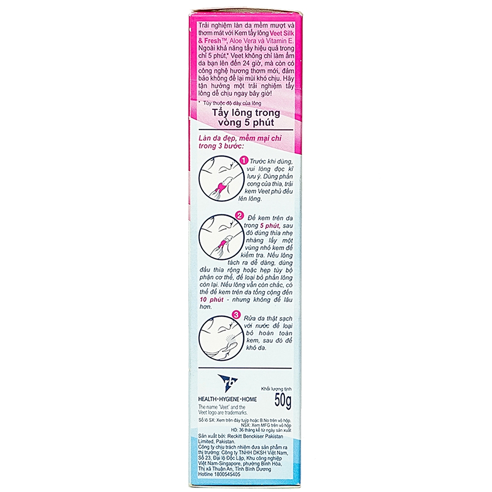 Kem tẩy lông Veet Silk & Fresh Aloe Vera & Vitamin E cho da nhạy cảm (50g)