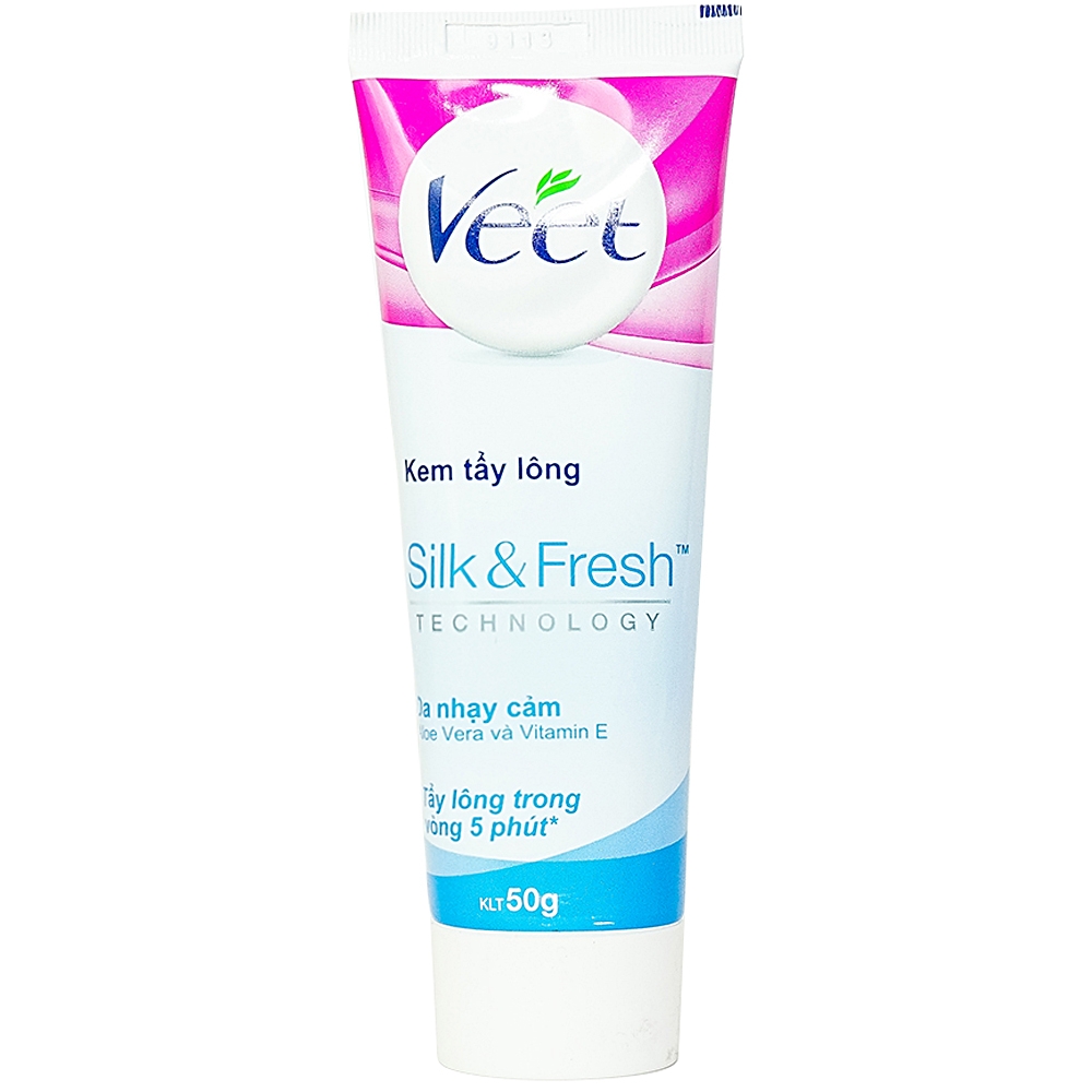 Kem tẩy lông Veet Silk &amp; Fresh Aloe Vera &amp; Vitamin E cho da nhạy cảm (50g)