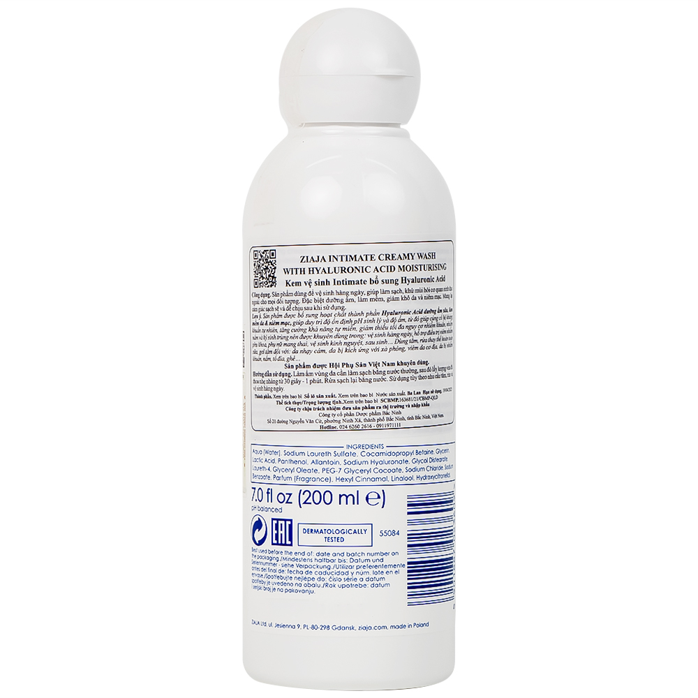 Kem bôi vệ sinh phụ nữ Intimate Ziaja bổ sung Hyaluronic Acid làm sạch, khử mùi (200ml)