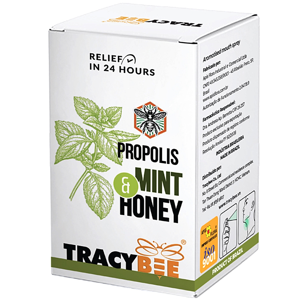 Keo ong giúp giảm đau viêm họng ho do nhiễm khuẩn Tracybee Propolis Tutti Frutti & Honey vị bạc hà (30ml)