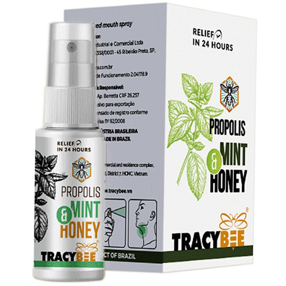 Keo ong giúp giảm đau viêm họng ho do nhiễm khuẩn Tracybee Propolis Tutti Frutti &amp; Honey vị bạc hà (30ml)