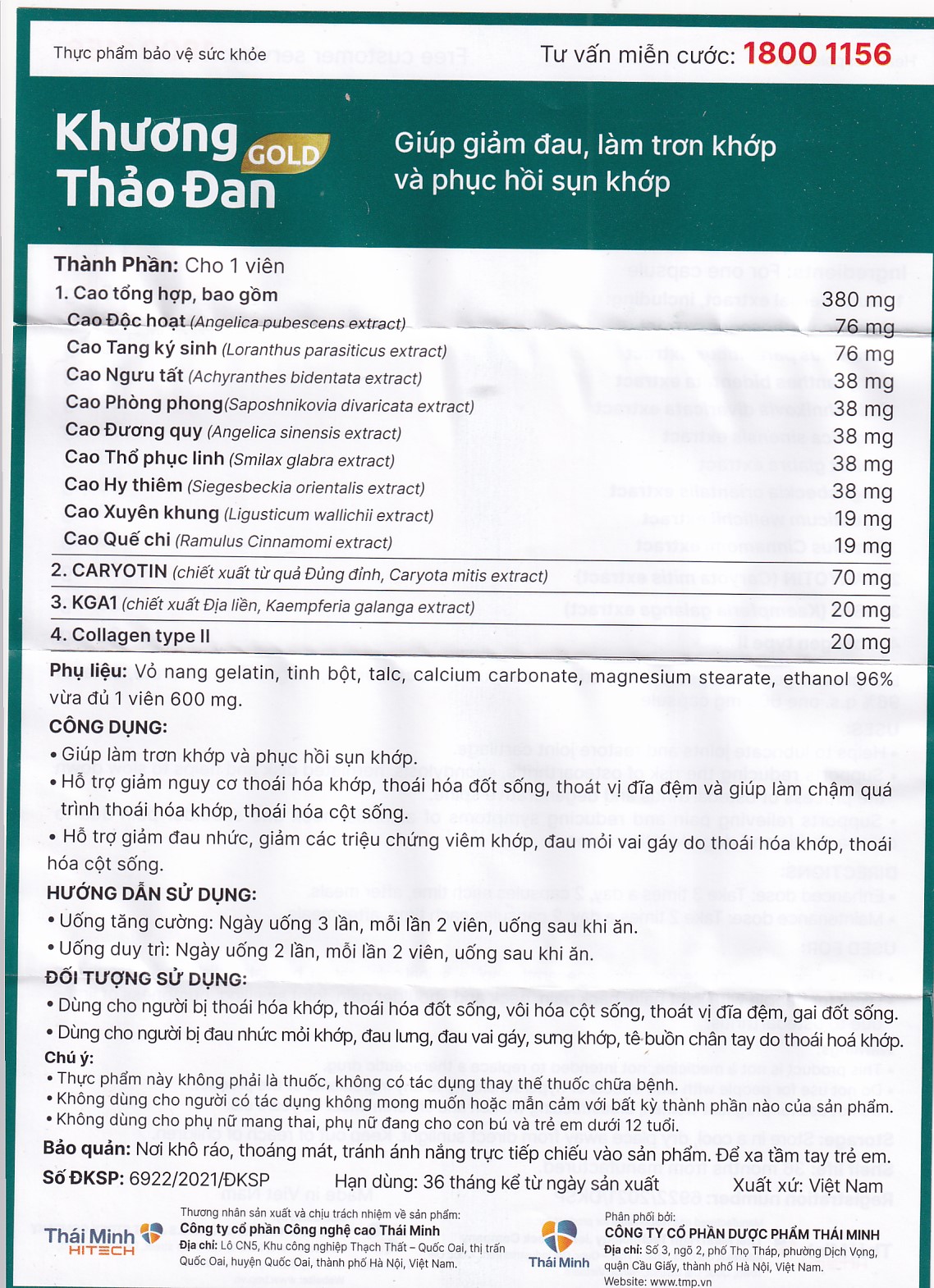 Bổ sụn khớp Khương Thảo Đan Gold 120v