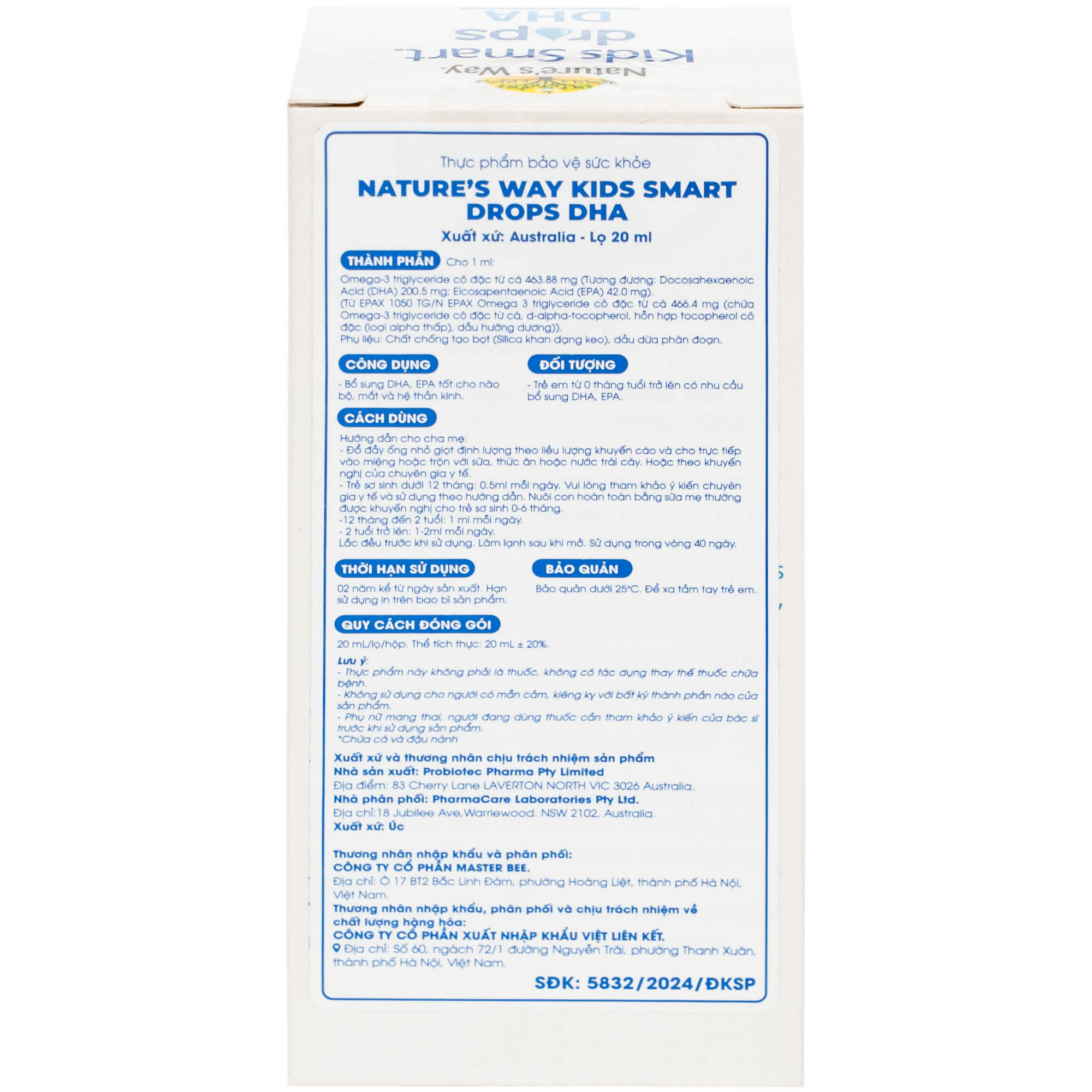 Siro bổ não Kids Smart Drops DHA Nature's Way (20ml)