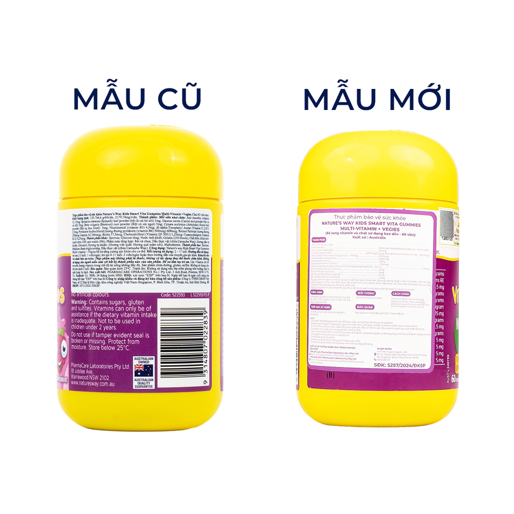 Viên nhai hỗ trợ bổ sung vitamin Kids Smart Vita Gummies Multi-vitamin Vegies Nature's Way (60 viên)