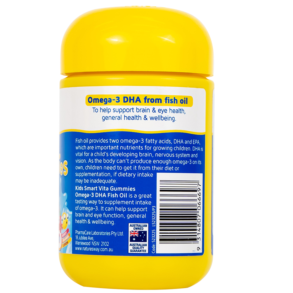 Viên nhai hỗ trợ bổ não Kids Smart Vita Gummies Omega-3 DHA Fish Oil Nature's Way (60 viên)