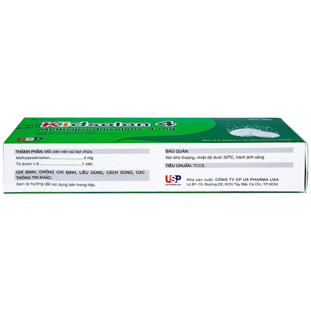 Viên sủi Kidsolon 4 USP chống viêm, chống dị ứng, ức chế miễn dịch (5 vỉ x 10 viên)