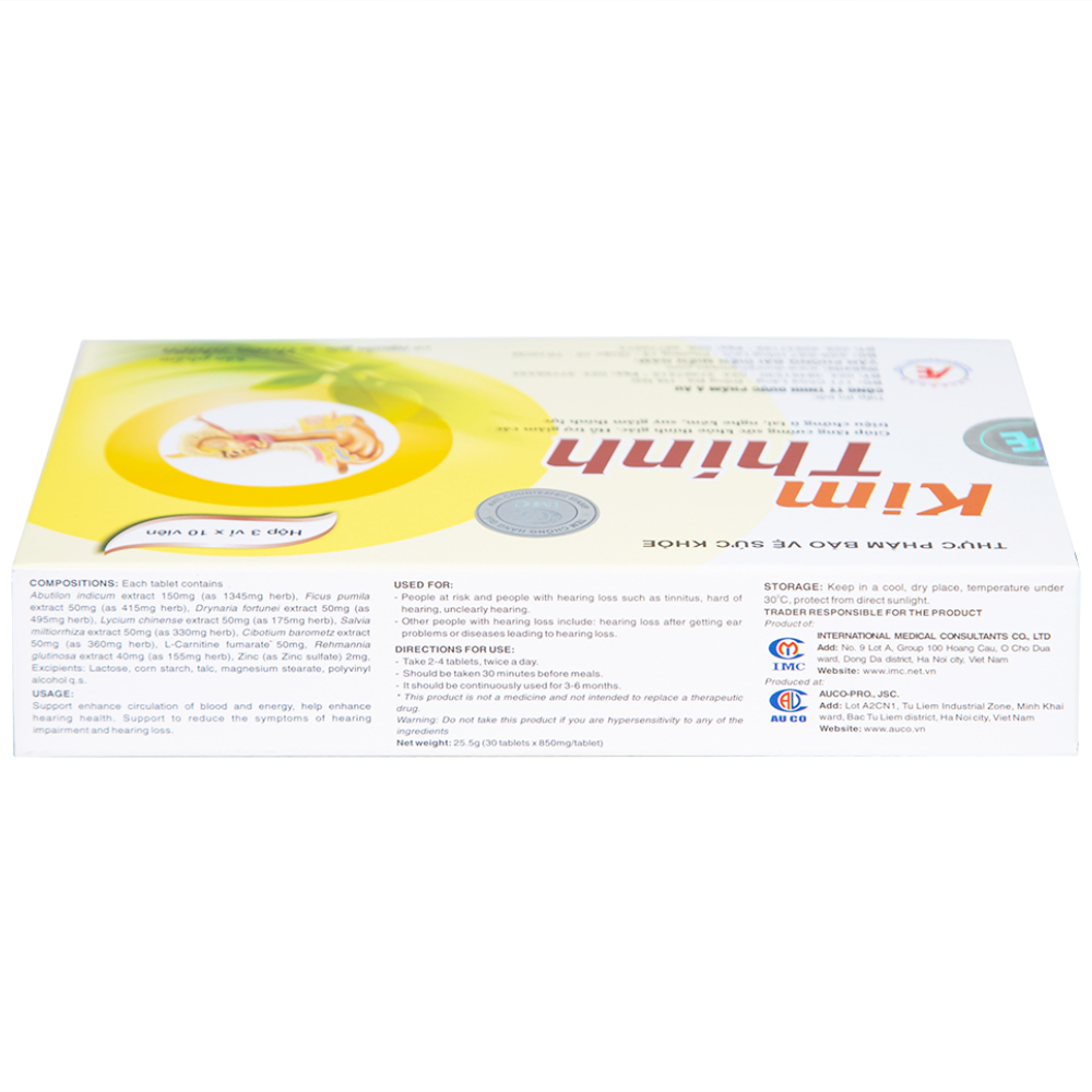 Viên uống hỗ trợ thính giác Kim Thính Á Âu (3 vỉ x 10 viên)