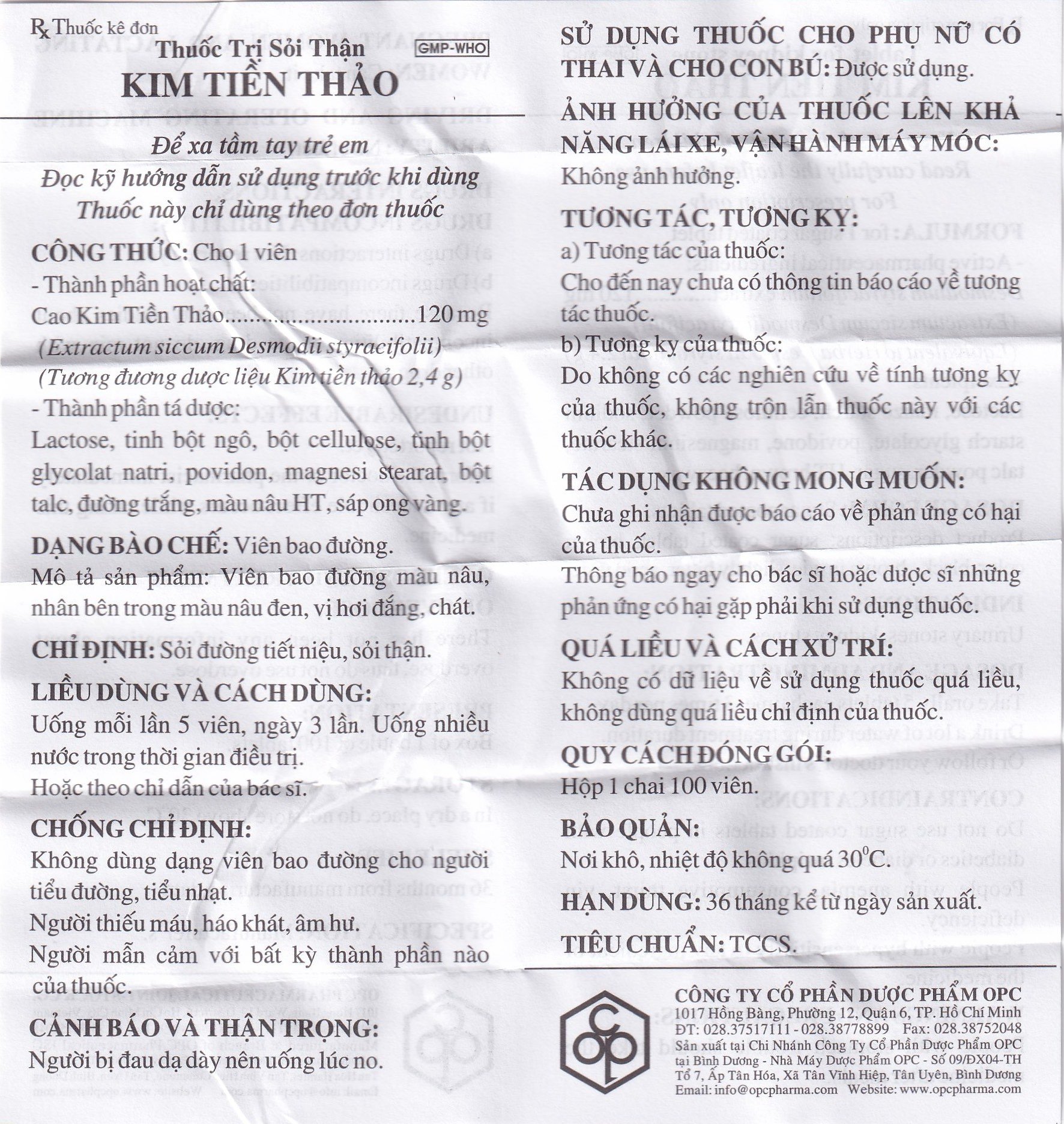 Thuốc trị sỏi thận Kim Tiền Thảo OPC hỗ trợ điều trị sỏi đường tiết niệu, sỏi thận (100 viên)