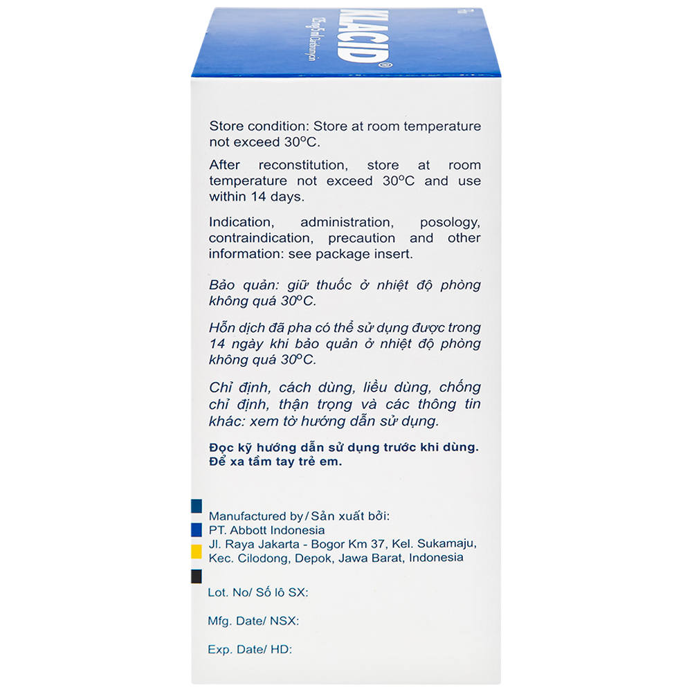 Cốm pha hỗn dịch uống Klacid 125mg/5ml điều trị nhiễm khuẩn đường hô hấp (60ml)