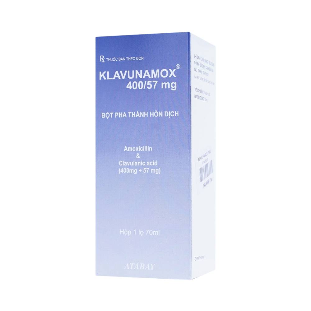 Bột pha hỗn dịch uống Klavunamox 400/57mg Atabay điều trị nhiễm khuẩn nặng đường hô hấp (70ml)