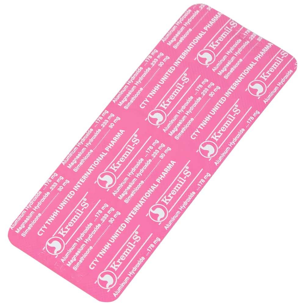 Viên nhai Kremil-S United điều trị đau dạ dày, giảm nóng rát dạ dày, ợ nóng, ợ chua (10 vỉ x 10 viên)