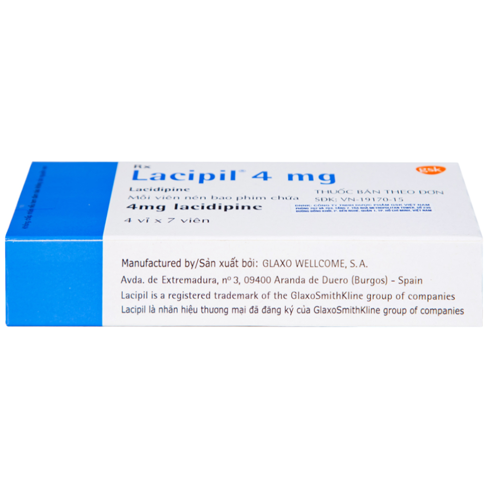 Viên nén Lacipil 4mg GSK điều trị tăng huyết áp (4 vỉ x 7 viên)