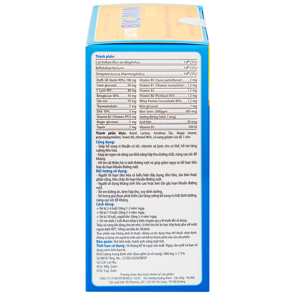 Viên uống bổ sung lợi khuẩn giúp giảm rối loạn tiêu hóa Lacto Biomin Gold New (5 vỉ x 10 viên)