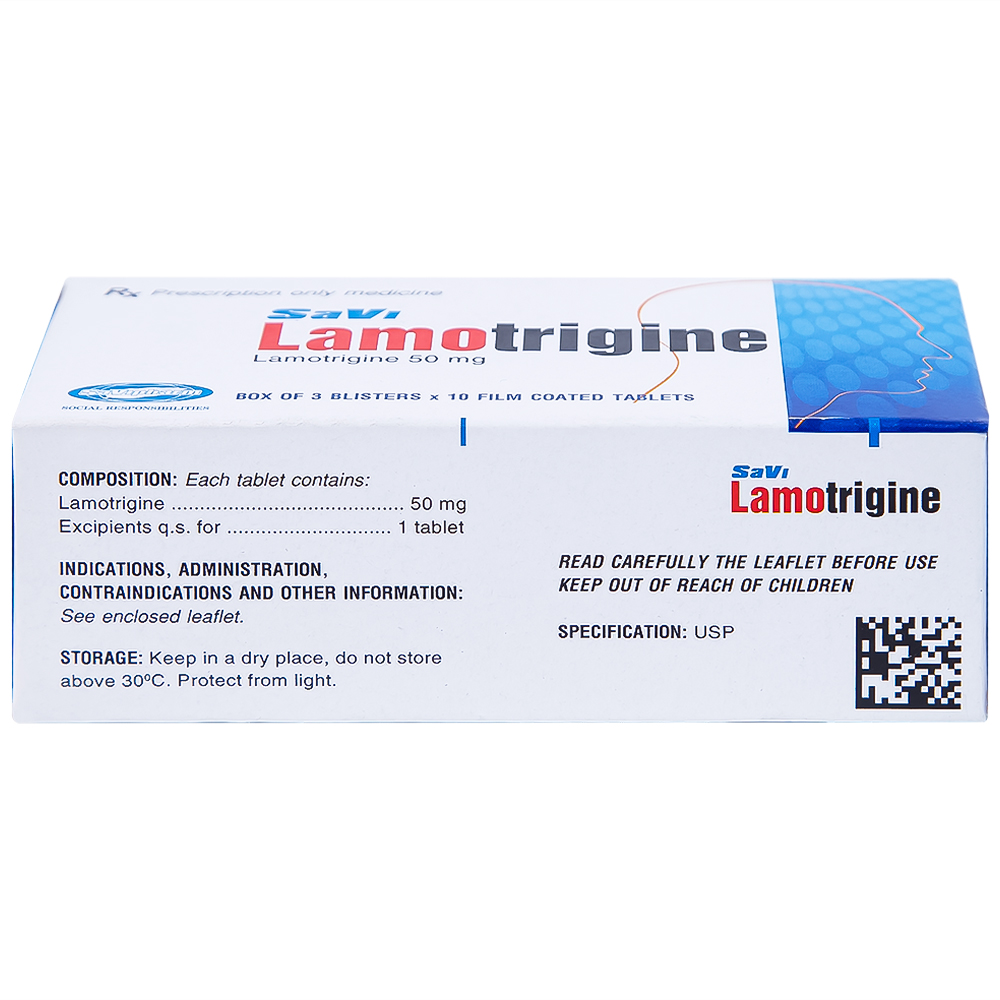 Viên nén Lamotrigine 50mg SaVi điều trị động kinh (3 vỉ x 10 viên)
