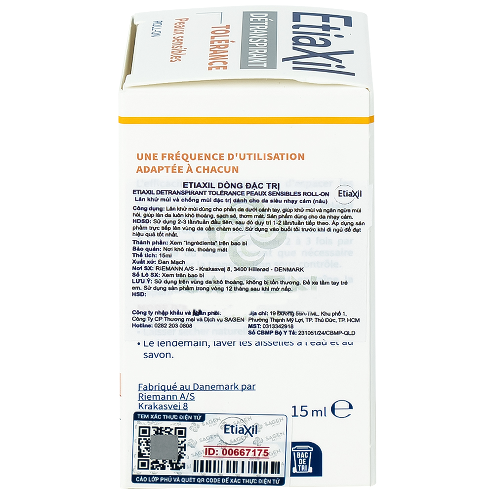 Lăn khử mùi Etiaxil Detranspirant Peaux Sensibles cho da siêu nhạy cảm 15ml
