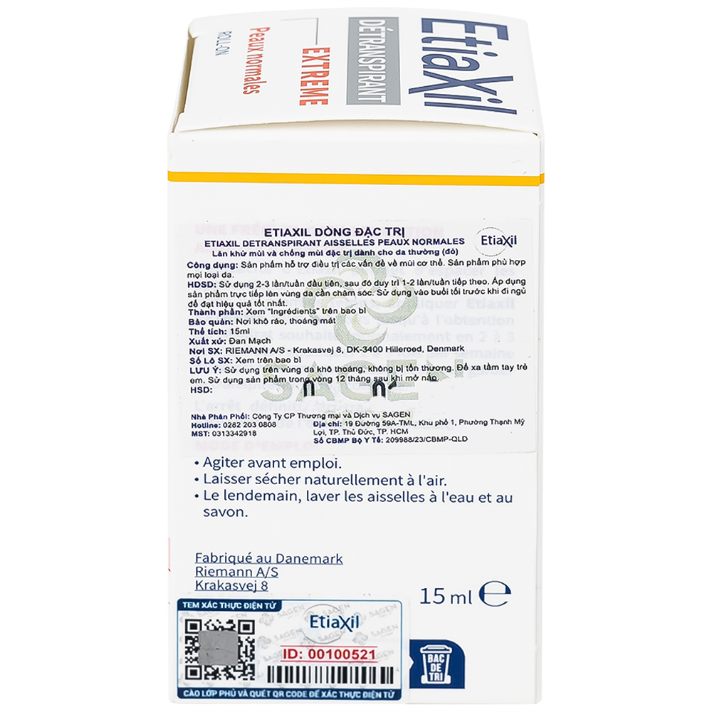 Lăn khử mùi Etiaxil Detranspirant Extreme Peaux Normales giúp khử mùi cơ thể (15ml)