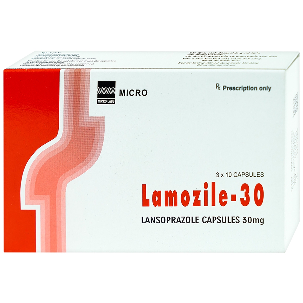Viên nang cứng Lamozile 30 Micro điều trị loét tá tràng, loét dạ dày, viêm thực quản (3 vỉ x 10 viên) 