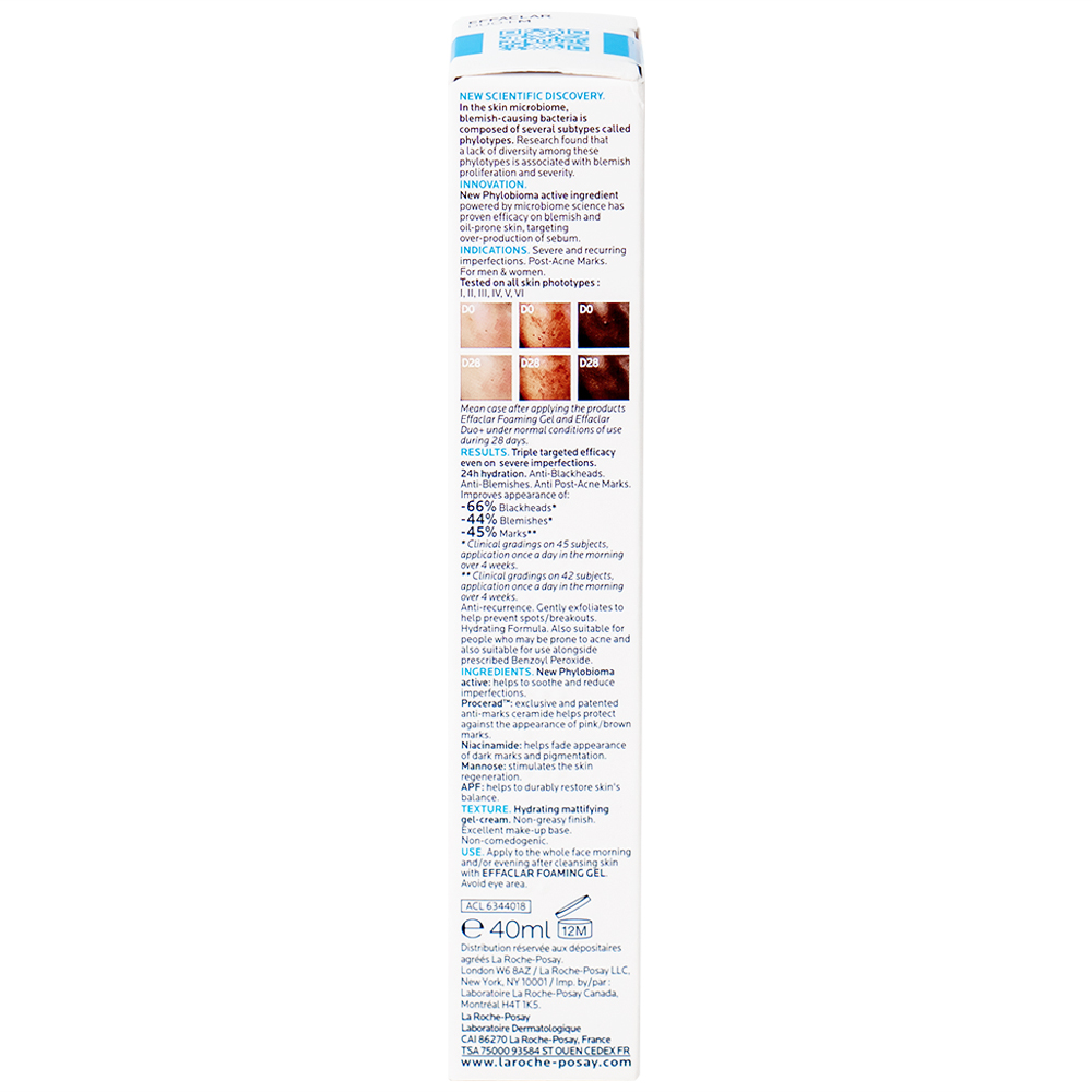 Kem dưỡng da La Roche-Posay Effaclar Duo (+) hỗ trợ giảm viêm và giảm mụn đỏ tấy trong vòng 12 giờ (40ml)