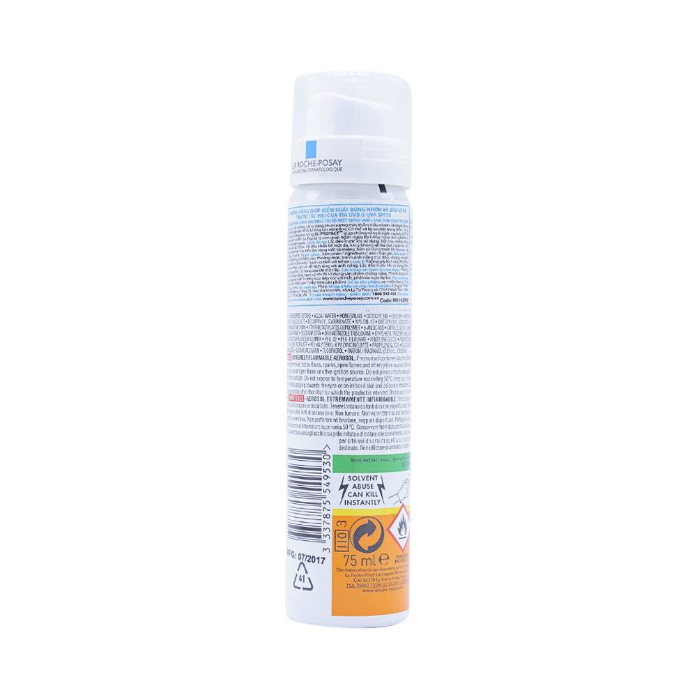 Xịt chống nắng La Roche-Posay Anthelios Invisible Fresh Mist SPF50 hỗ trợ kiểm soát bã nhờn và mồ hôi (75ml)
