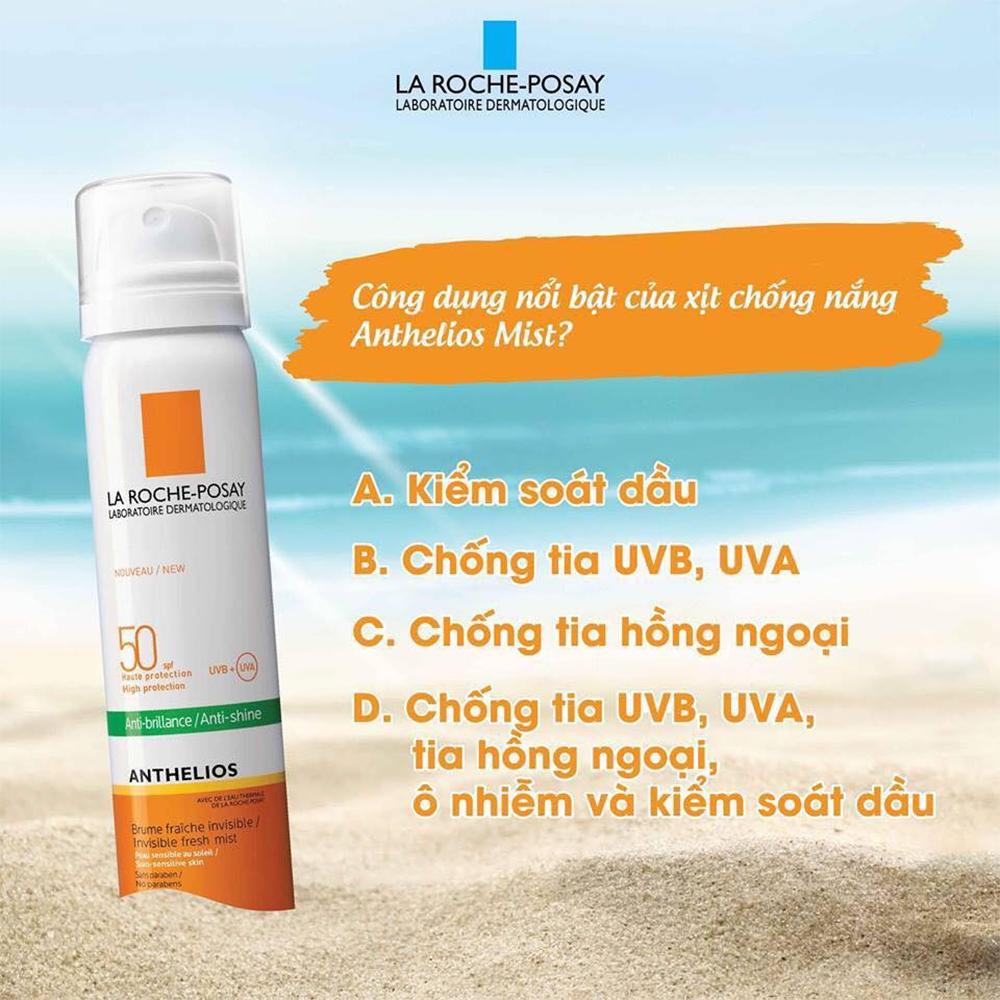 Xịt chống nắng La Roche-Posay Anthelios Invisible Fresh Mist SPF50 hỗ trợ kiểm soát bã nhờn và mồ hôi (75ml)