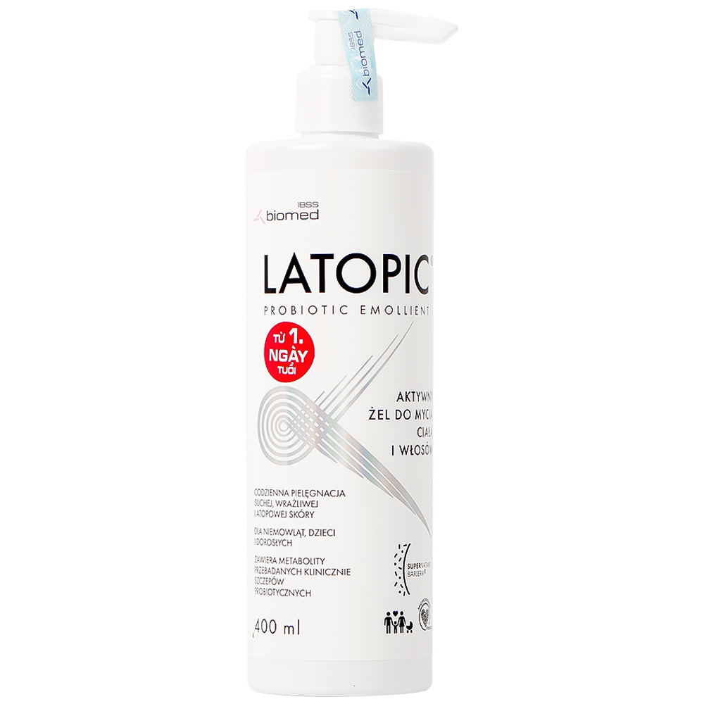 Gel tắm gội cho da kích ứng Latopic Probiotic Emollient Active 400ml