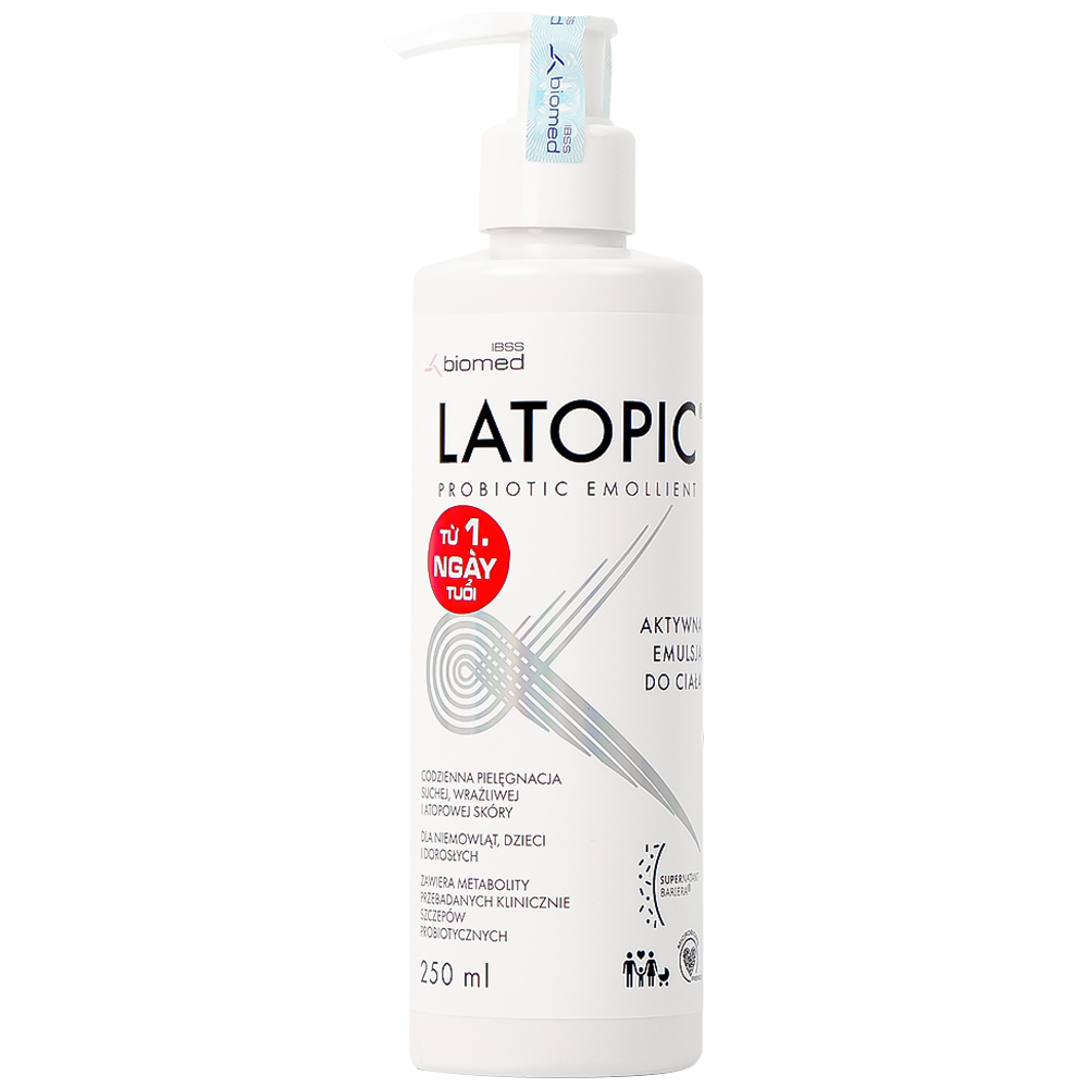 Nhũ tương dưỡng ẩm Latopic Probiotic Emollient Active Body Emulsion dịu ngứa da dị ứng, kích ứng (250ml)