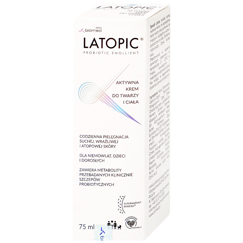 Kem bôi dưỡng ẩm, dịu da Latopic Probiotic Emollient Active Face And Body cream 75ml