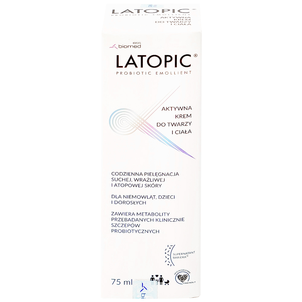 Kem bôi dưỡng ẩm, dịu da Latopic Probiotic Emollient Active Face And Body cream 75ml