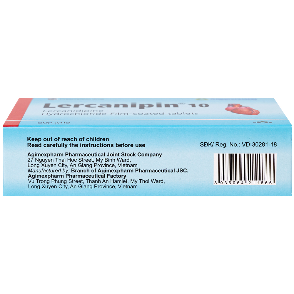 Thuốc Lercanipin 10 Agimexpharm điều trị tăng huyết áp (3 vỉ x 10 viên)