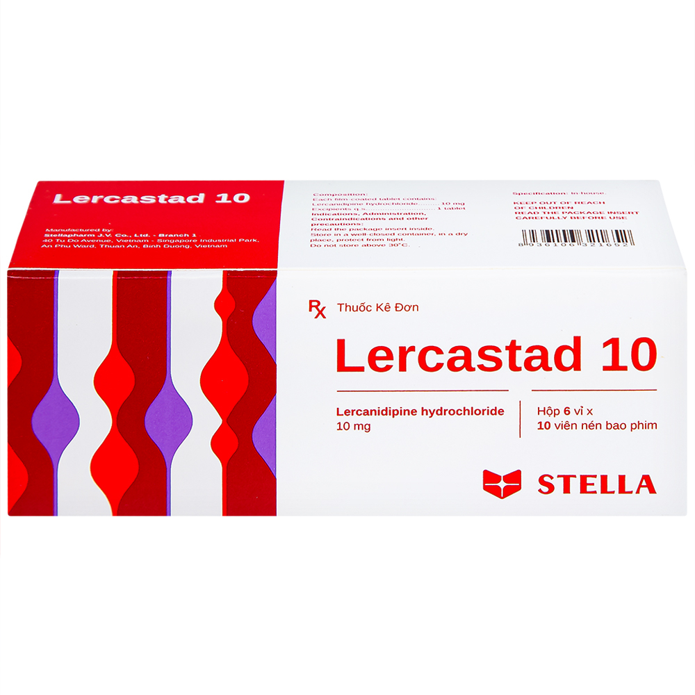 Viên nén Lercastad 10 Stella điều trị tăng huyết áp nguyên phát từ nhẹ đến trung bình (6 vỉ x 10 viên)