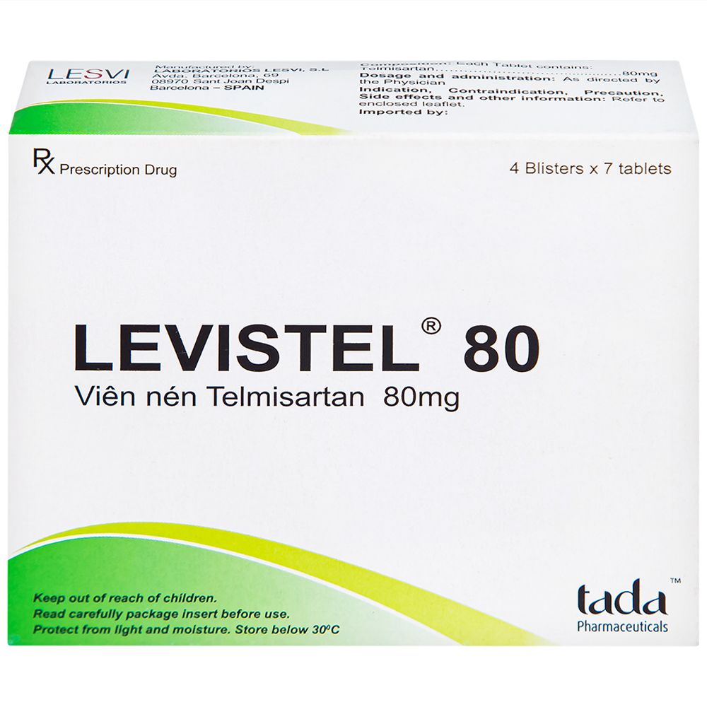 Viên nén Levistel 80 Tada Pharma điều trị tăng huyết áp, suy tim (4 vỉ x 7 viên)
