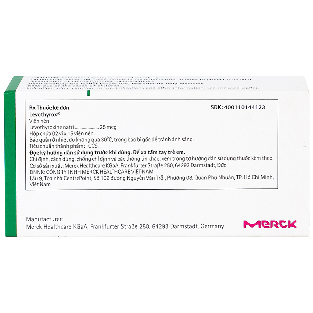 Thuốc Levothyrox 25µg Merck điều trị bướu giáp đơn thuần lành tính (2 vỉ x 15 viên)