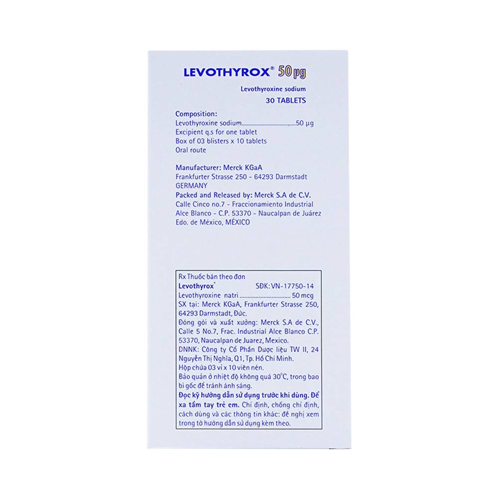 Thuốc Levothyrox 50µg Merck điều trị bướu giáp, suy giáp, ung thư giáp (3 vỉ x 10 viên)