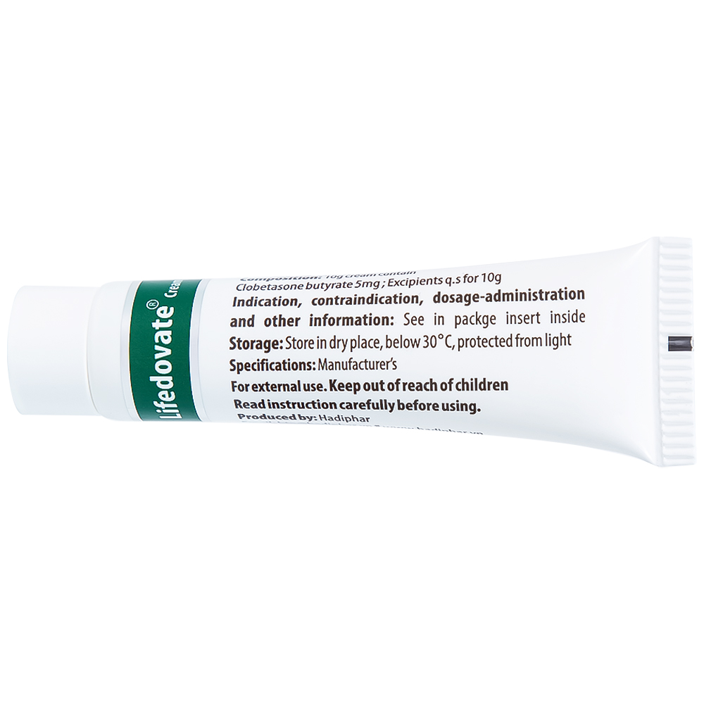 Kem bôi da Lifedovate Cream 0,05% Hadiphar điều trị các vết long eczema, viêm da (10g)