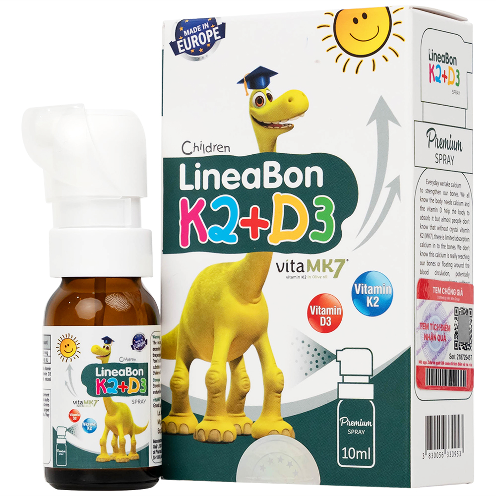Chai xịt giúp hỗ trợ hấp thụ canxi LineaBon K2+D3 Ergopharma (10ml)
