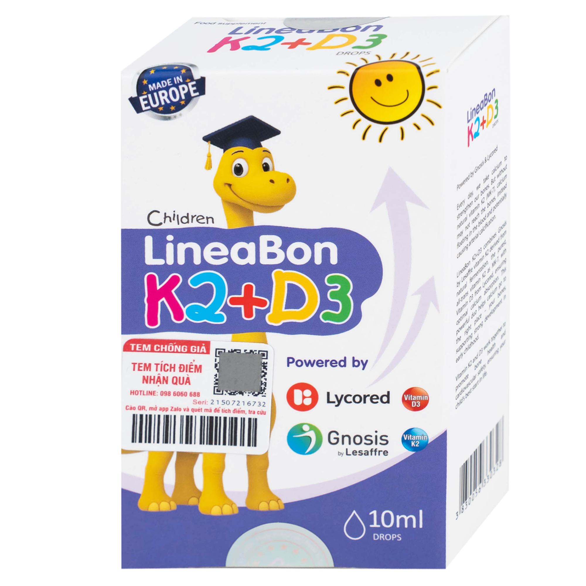 Siro giúp hỗ trợ hấp thụ canxi LineaBon K2+D3 ErgoPharm (10ml)