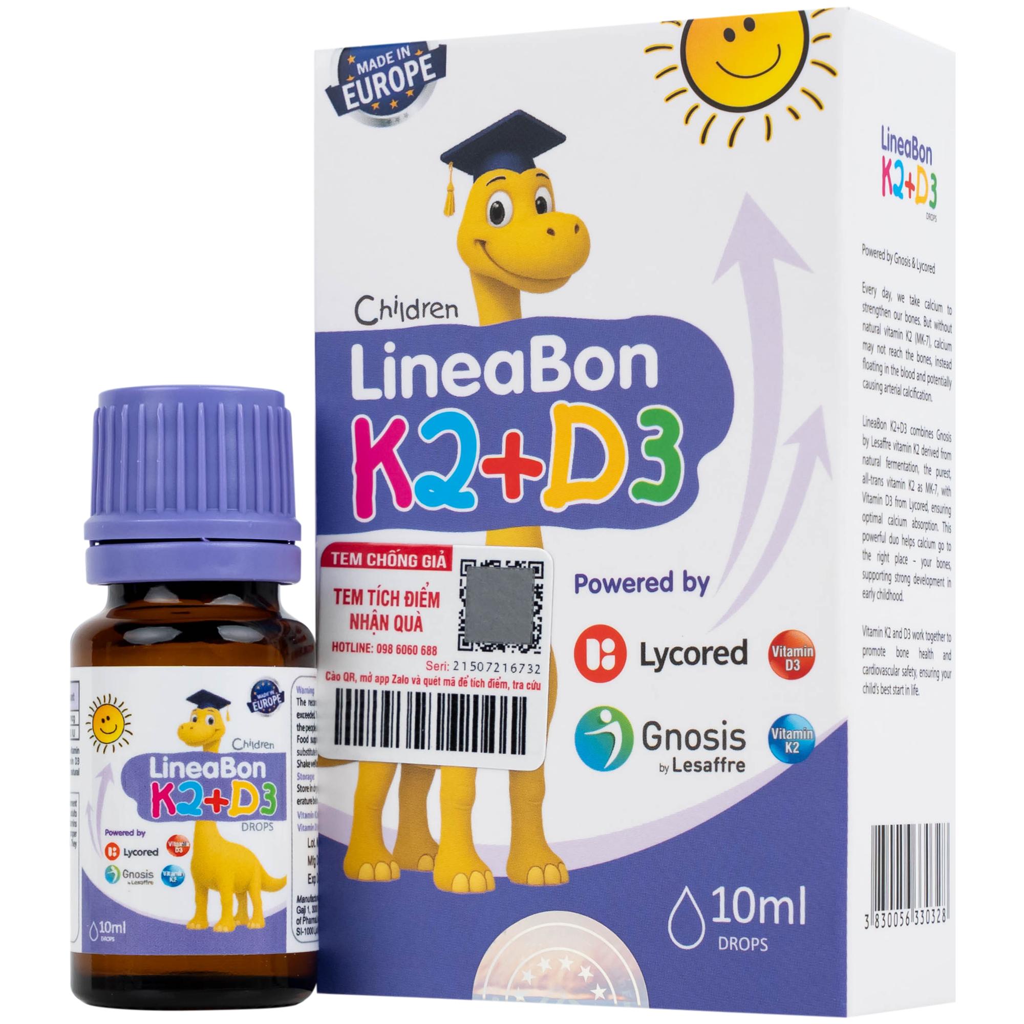 Siro giúp hỗ trợ hấp thụ canxi LineaBon K2+D3 ErgoPharm (10ml)