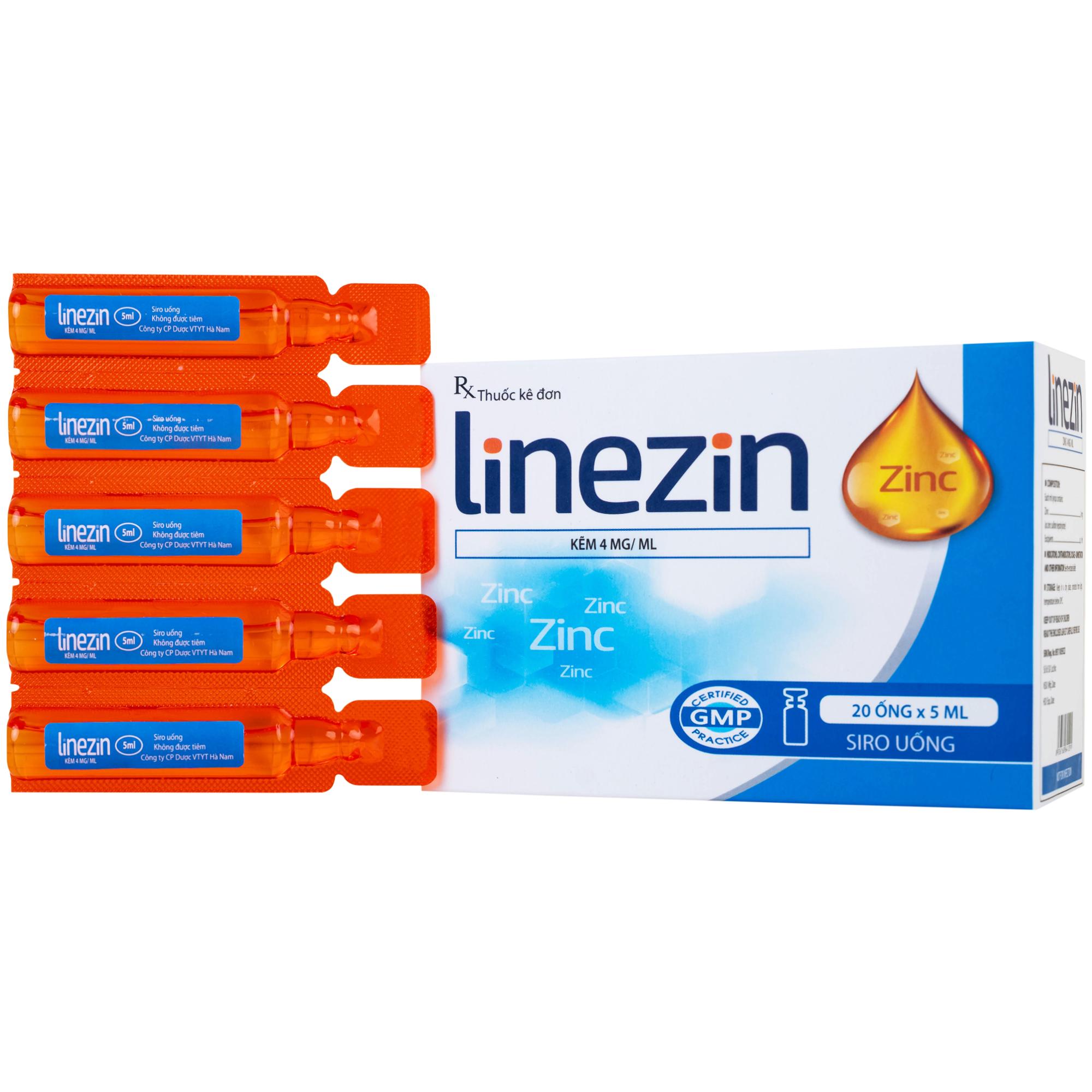 Thuốc Linezin 4mg/ml Hà Nam điều trị tình trạng thiếu kẽm (20 ống x 5ml)