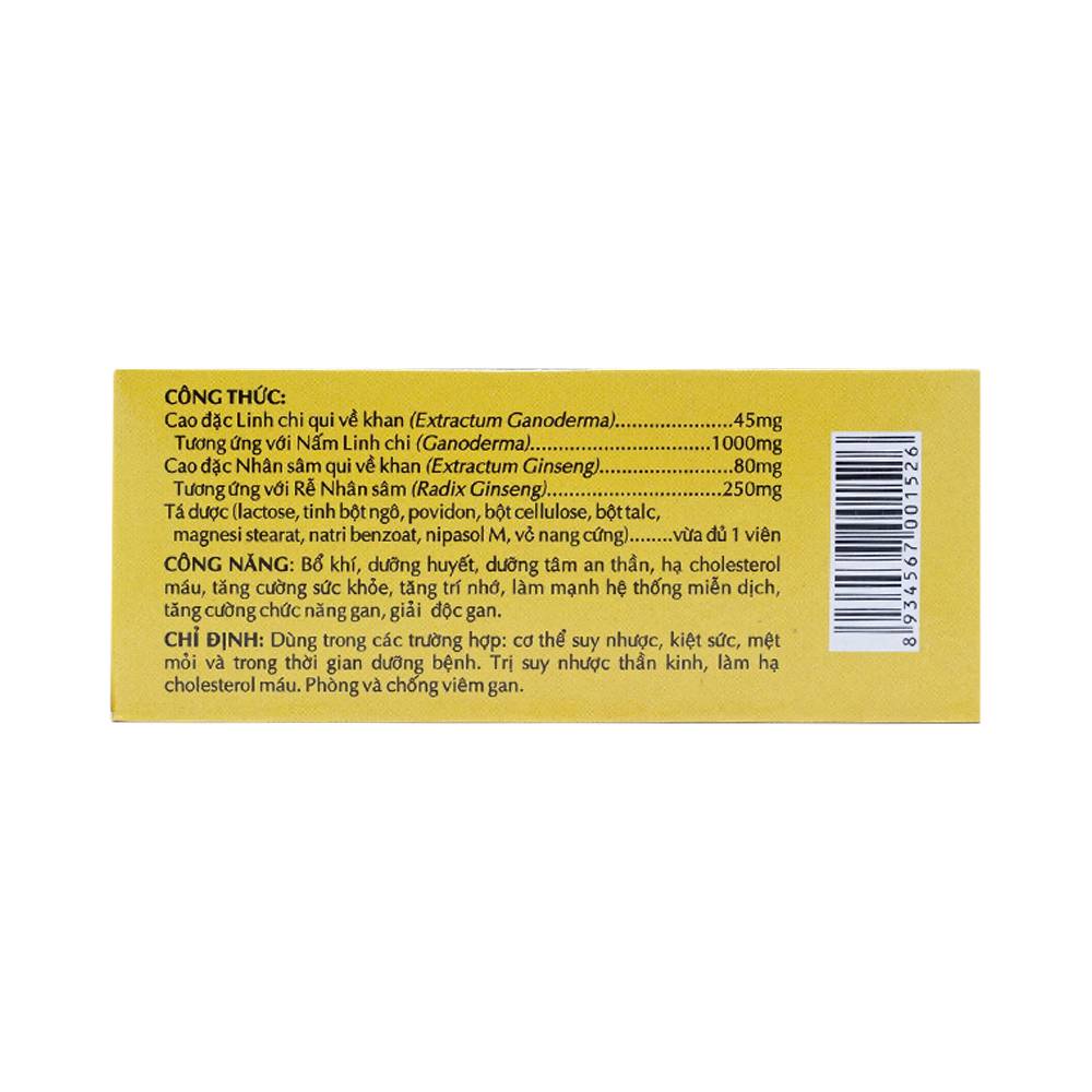 Viên nang cứng Linh Chi Sâm OPC bổ khí, dưỡng huyết, dưỡng tâm an thần, hạ cholesterol (5 vỉ x 10 viên)