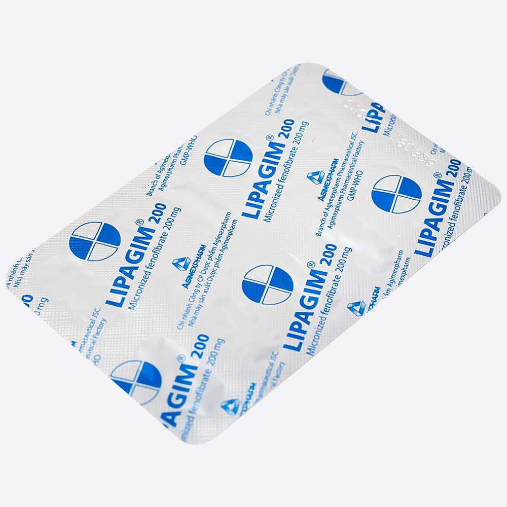Thuốc Lipagim 200 Agimexpharm bổ sung cho chế độ ăn uống, điều trị tăng triglycerid máu (3 vỉ x 10 viên)