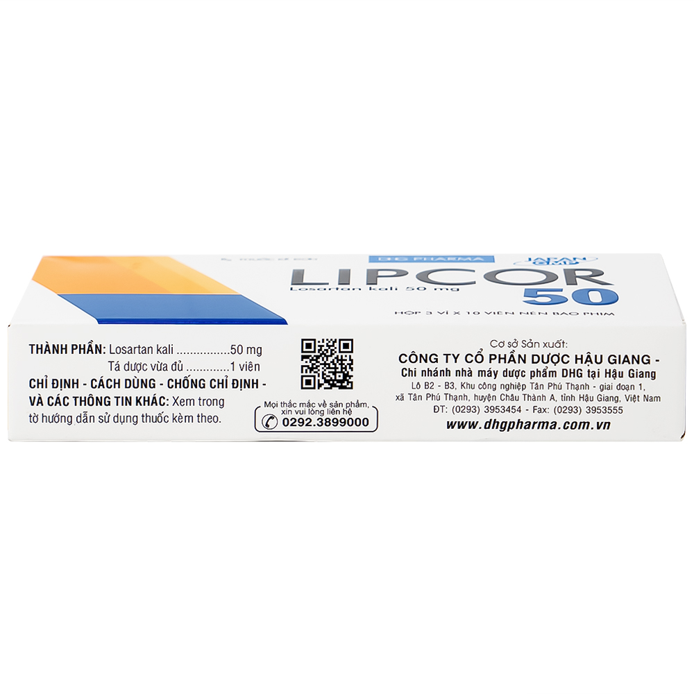 Viên nén Lipcor 50 DHG Pharma điều trị tăng huyết áp (3 vỉ x 10 viên)