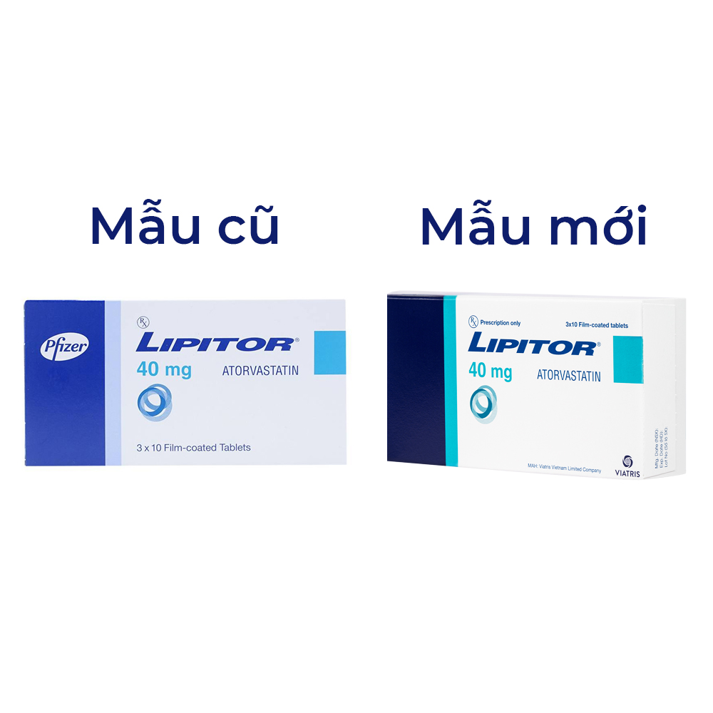 Viên nén Lipitor 40mg Viatris điều trị tăng cholesterol toàn phần (3 vỉ x 10 viên)