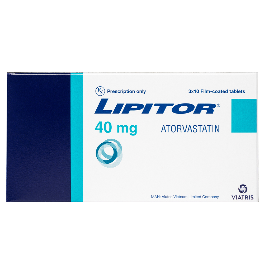 Viên nén Lipitor 40mg Viatris điều trị tăng cholesterol toàn phần (3 vỉ x 10 viên)