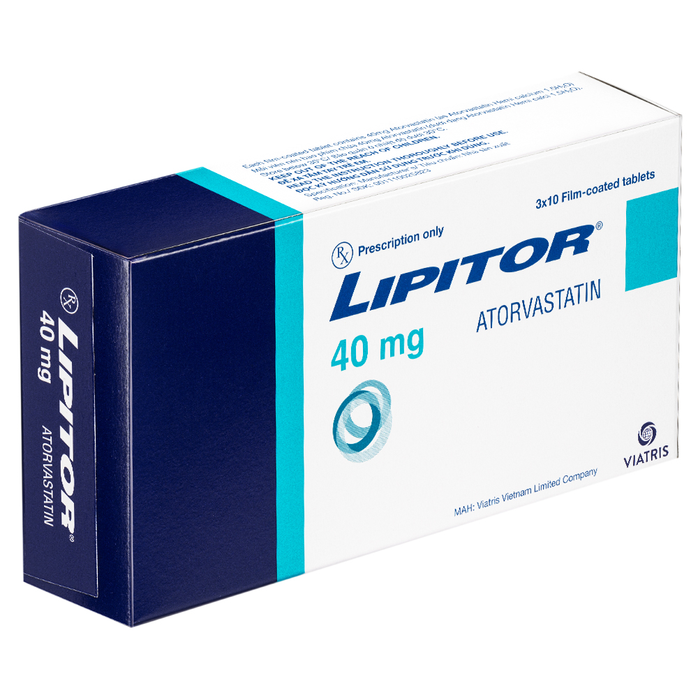 Viên nén Lipitor 40mg Viatris điều trị tăng cholesterol toàn phần (3 vỉ x 10 viên)