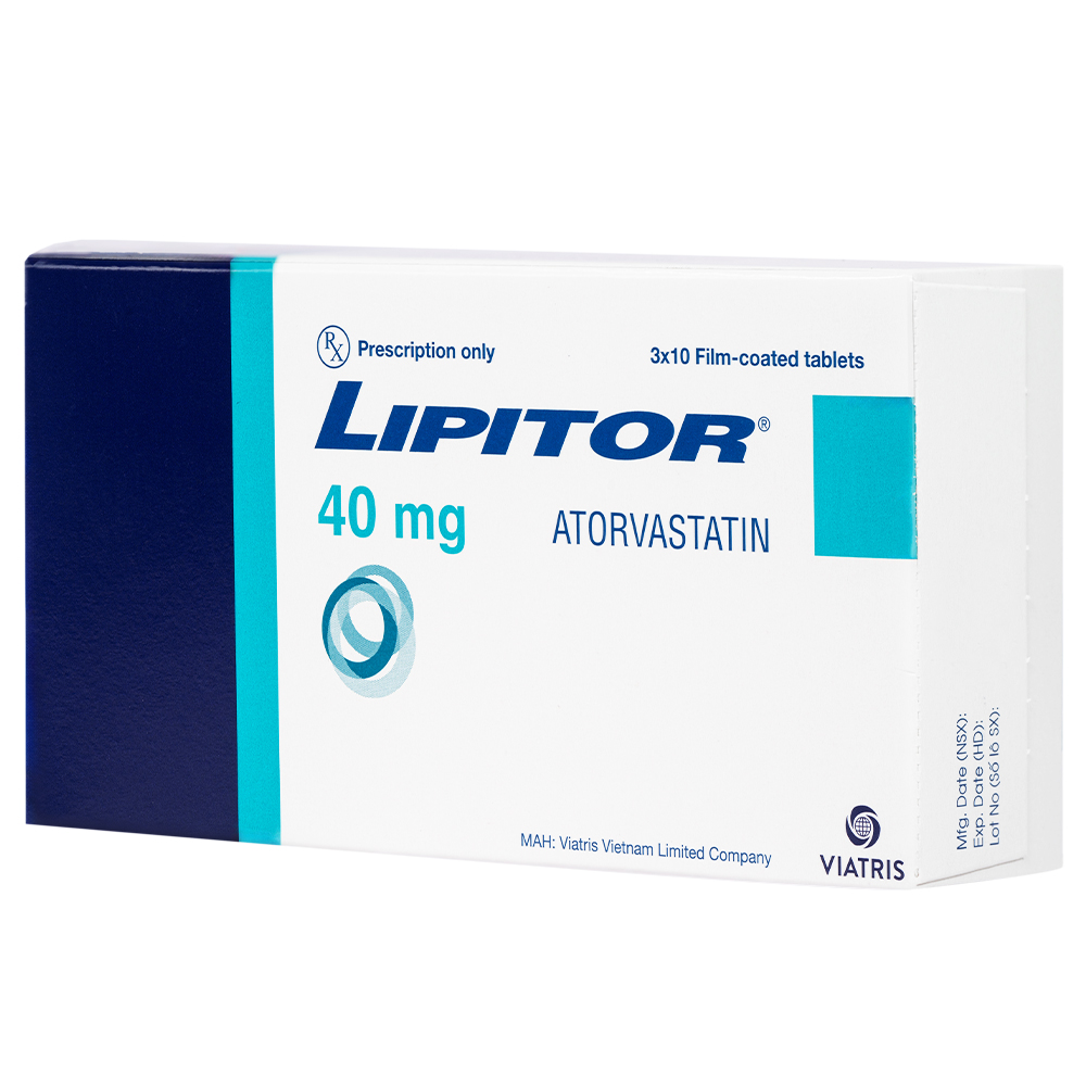 Viên nén Lipitor 40mg Viatris điều trị tăng cholesterol toàn phần (3 vỉ x 10 viên)