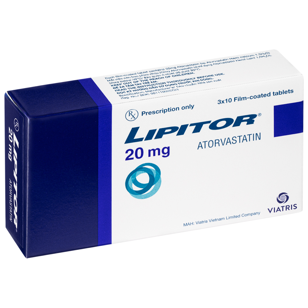 Thuốc Lipitor 20mg Viatris điều trị tăng cholesterol toàn phần (3 vỉ x 10 viên) 
